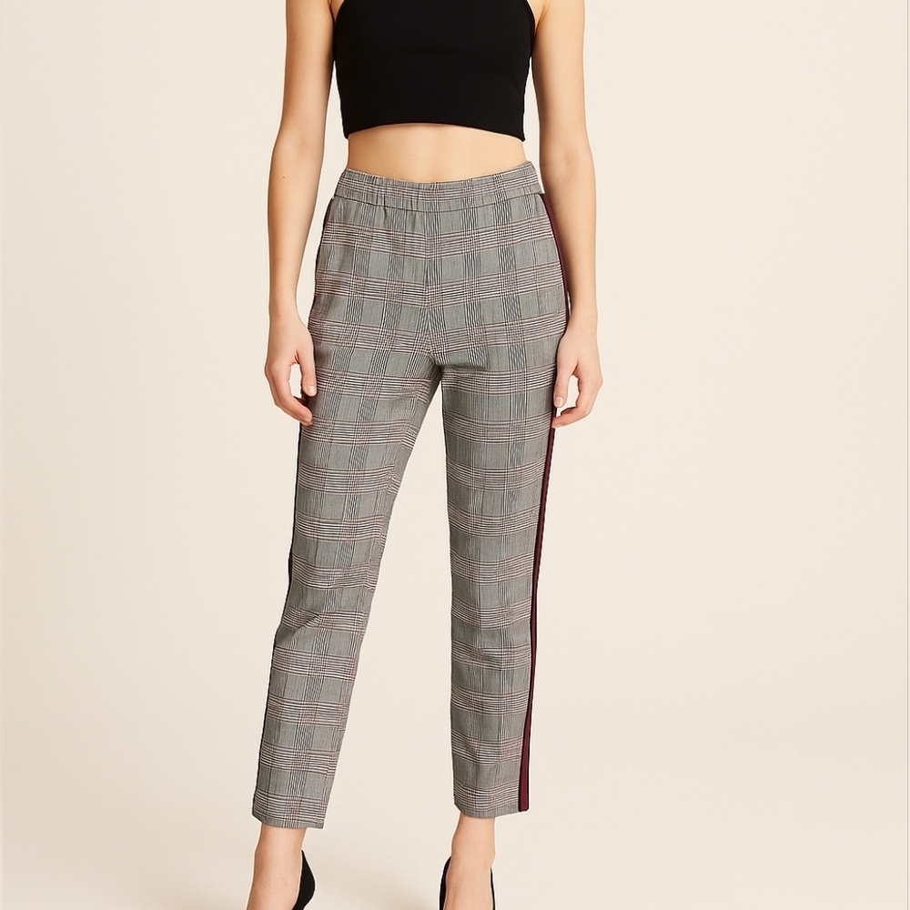 Zara Plaid Dress Pants With Red Side Stripes - Picture 1 of 8